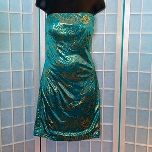 NEW Ssleeveless short dress gold and green 5407